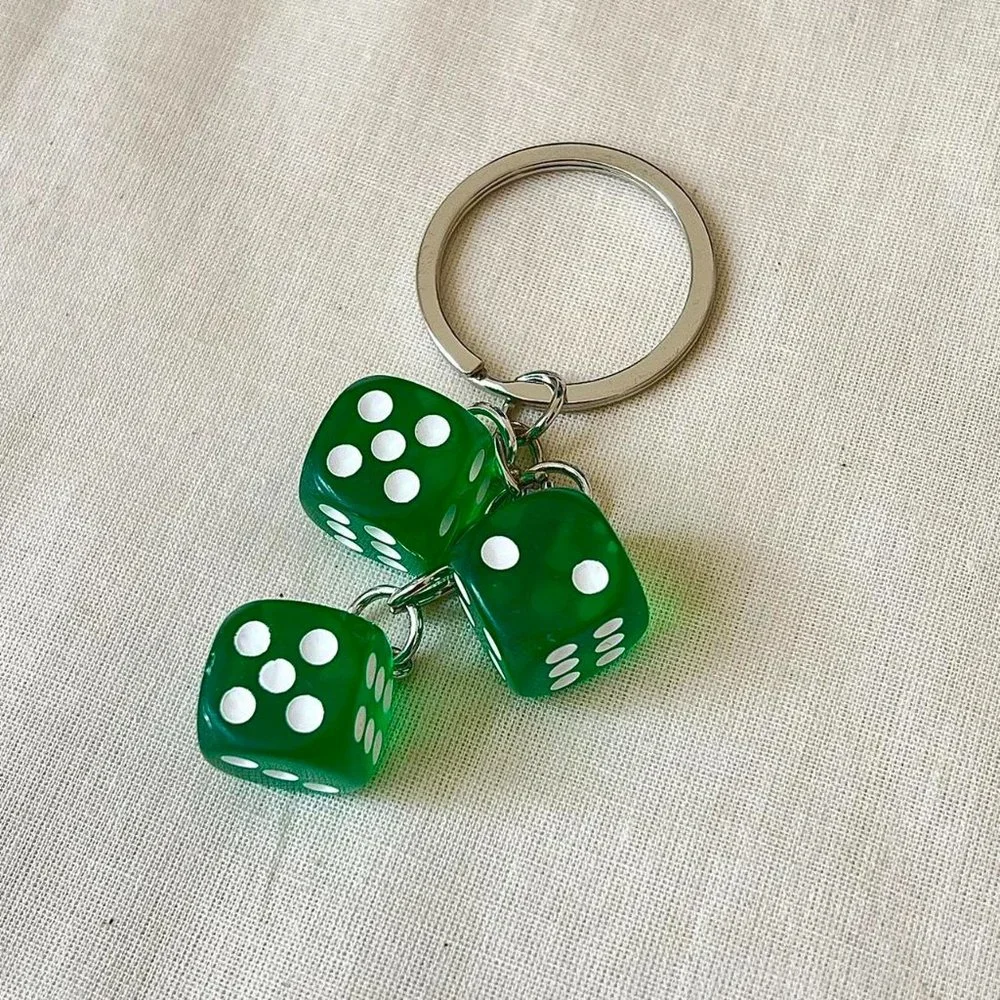 y2k 2000s green dice keyring for keychain